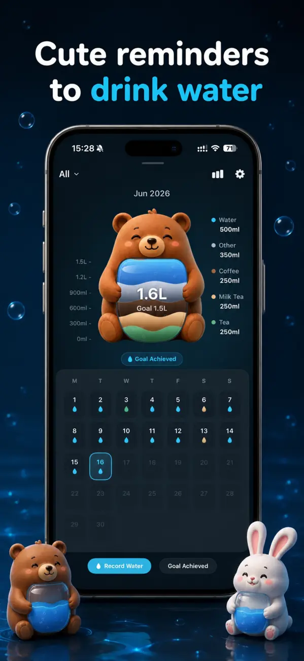 WaterCue monthly hydration view